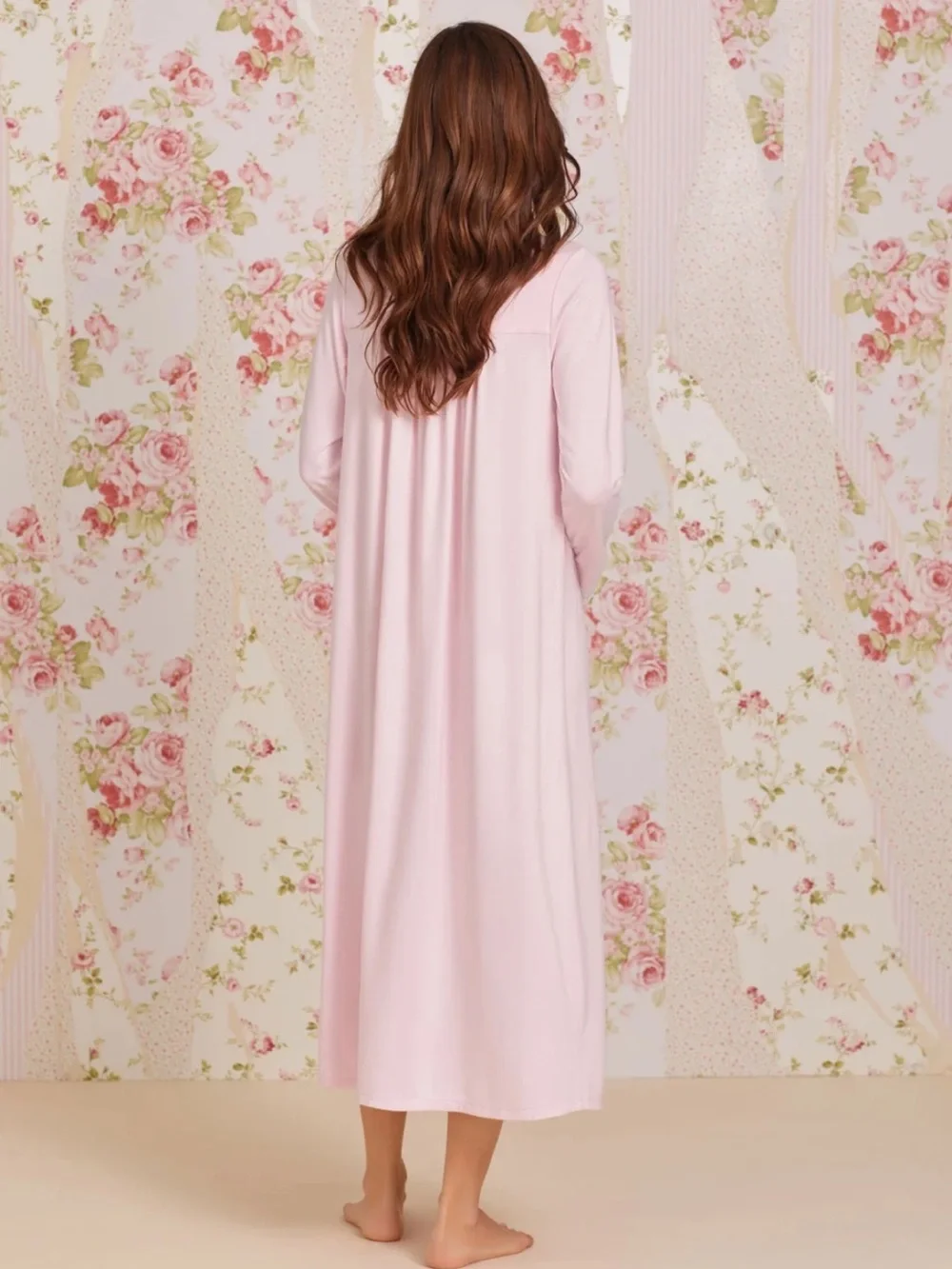 Eileen West Lace Trim Sweater Knit Ballet Nightgown Pink Size S Cottage Grandma